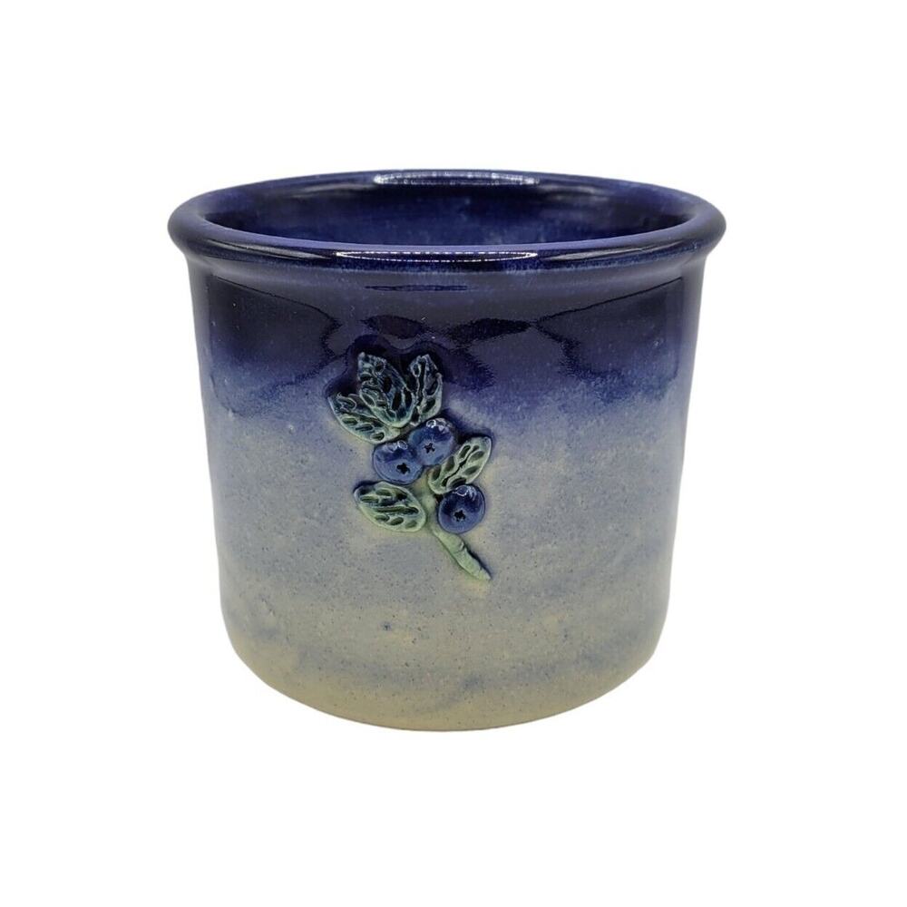 Vintage Johnson Pottery Camden Maine Blueberry 3.75” Tall Planter Crock